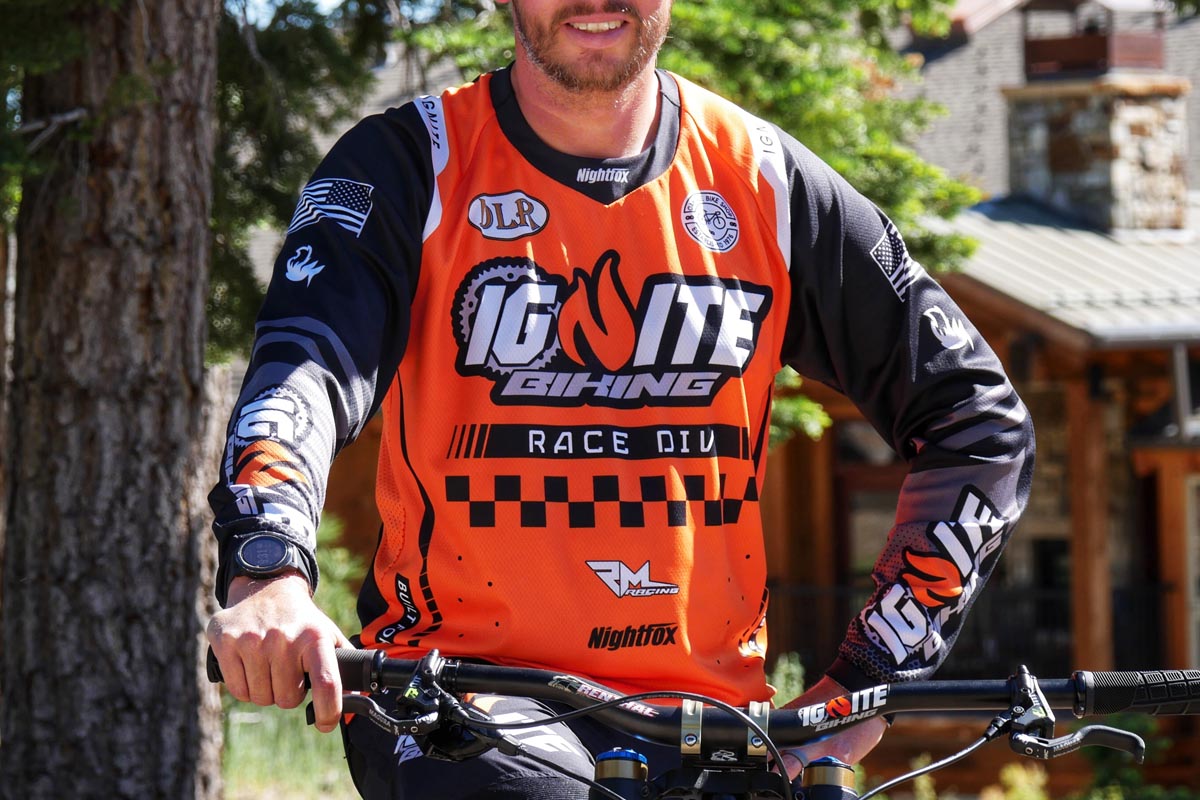 Ignite Biking Team rider wearing his new custom jersey in his first race.