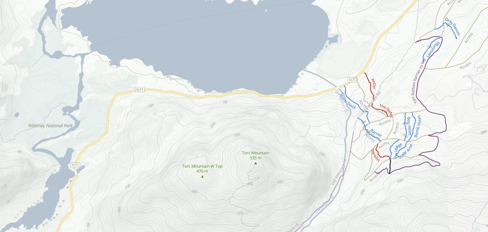 Map of Killarney Mountain Biking Trails.