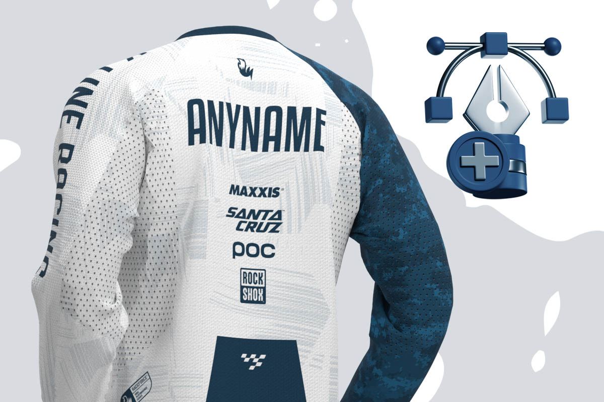 Custom MTB and BMX jersey featuring sponsor logos and individual name on the back.