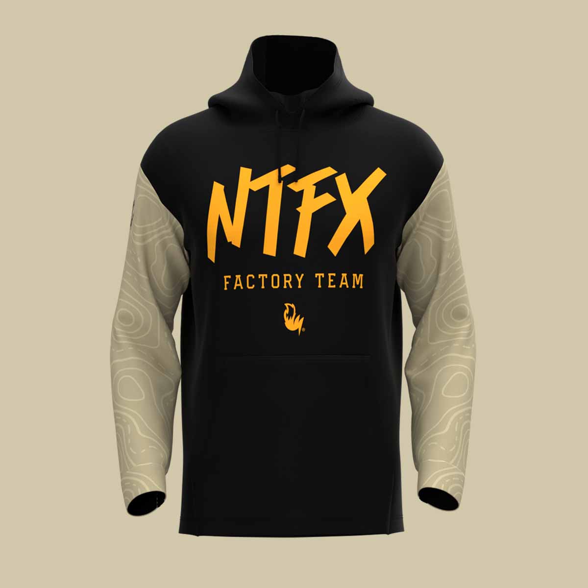 Custom-designed Nightfox Tech Hoodie with team logos and colors.