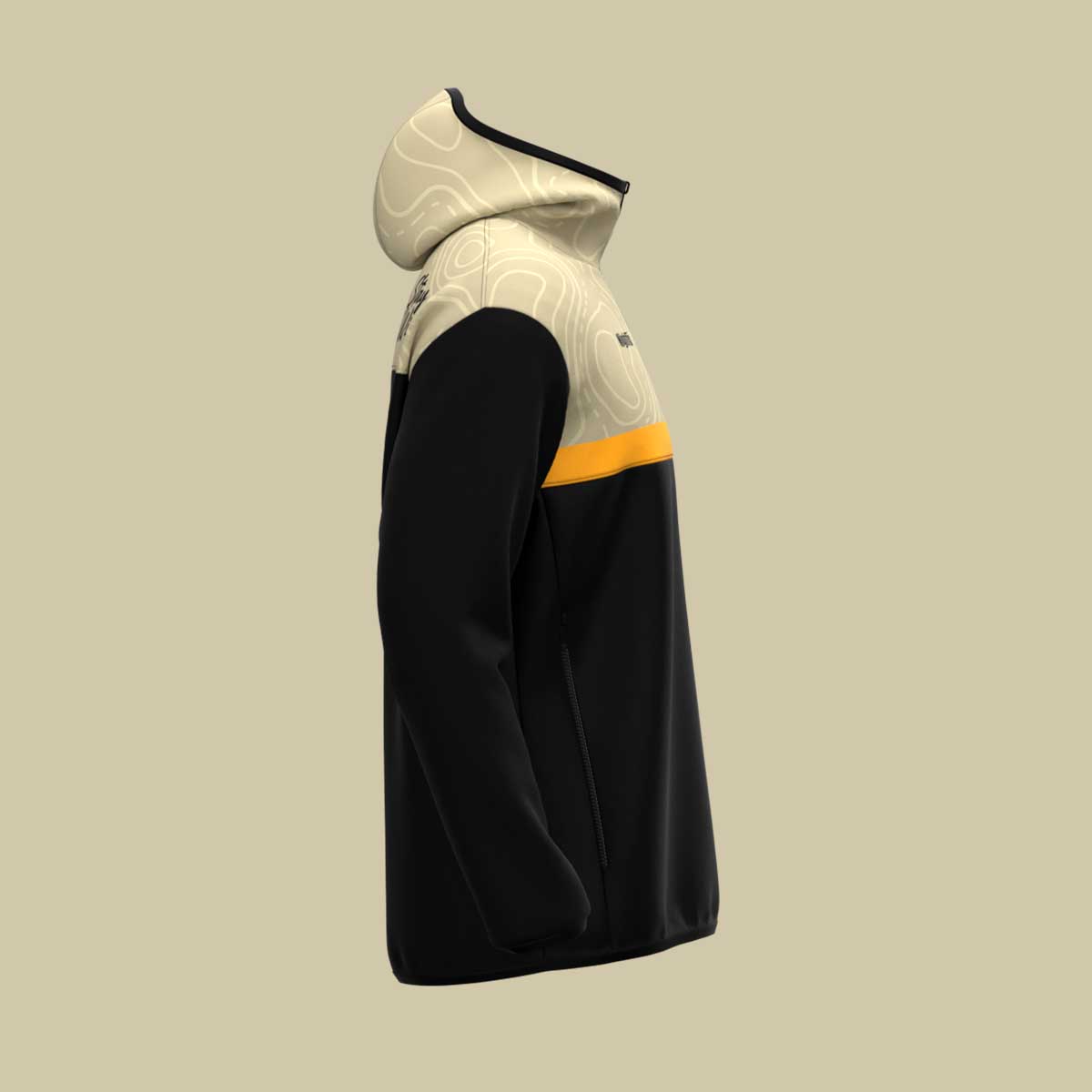 Design example of a Nightfox Hybrid Zip Hoodie with team logos and colors.