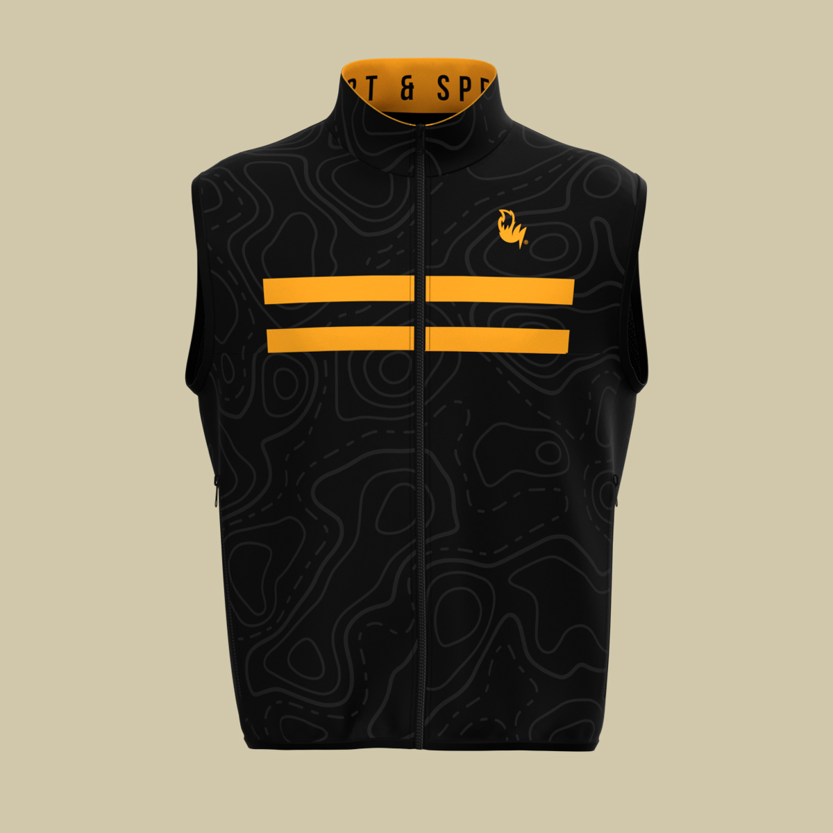 Design example of a Nightfox custom windbreaker gilet with team logos and colors.