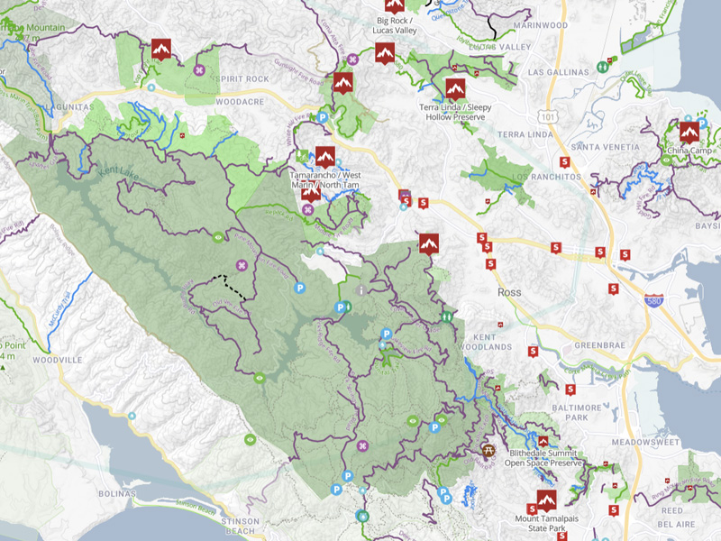 A detailed map of the Tahoe Rim Trail MTB routes, highlighting various trail segments, elevation changes, and key landmarks around Lake Tahoe.