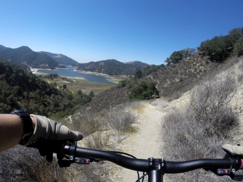 A detailed map of the Escondido Falls MTB trails, showing various routes, elevation changes, and trail connections through Malibu's scenic landscape.