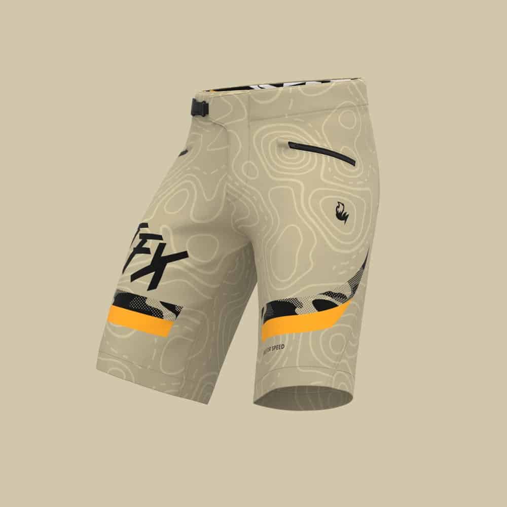 Individuelle MTB-Enduro-Shorts mit sublimierten Grafiken, Sponsorenlogos und Teamfarben für professionelle Radclubs, weltweite Lieferung.