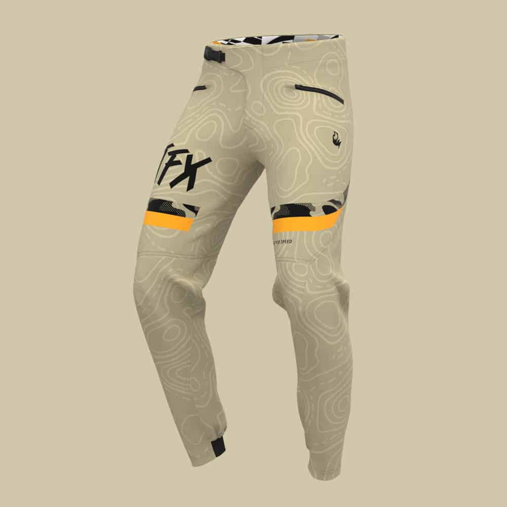 Personalized mountain bike race pants by Nightfox Designs, custom MTB pants with team logos, sponsor graphics, and club colors for cycling and downhill racing.