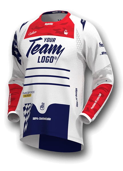 Personalized MTB jersey Slim Fit 2K27 with customizable logos, team name placeholders, rider name and number on the back, fully printable sublimation design.
